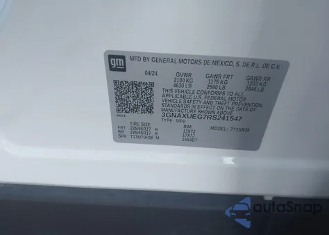 2024 Chevrolet Equinox Awd Lt из США, поврежденный, VIN 3GNAXUEG7RS241547